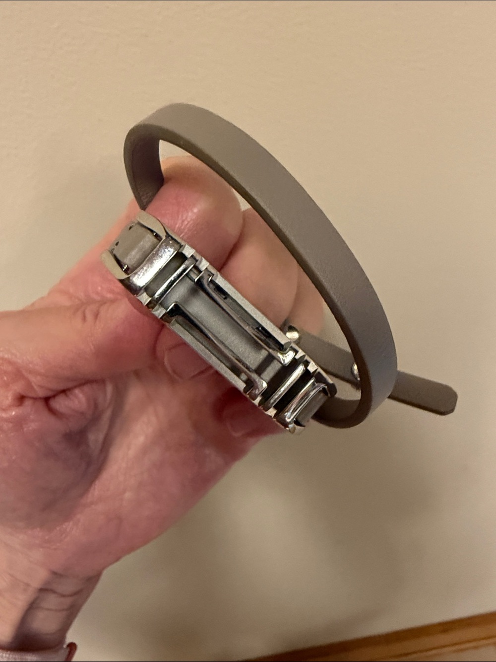 Gray Leather Slide-On Bracelet with Silver Hardware